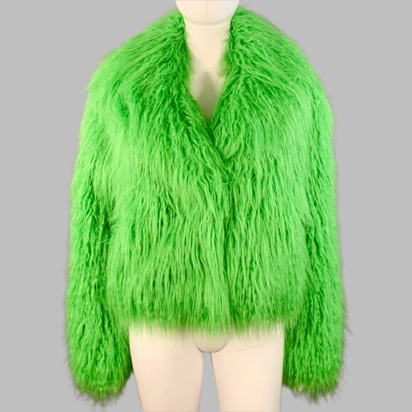 STAND STUDIO Size S Janet Green Modacrylic Blend Frizzy Faux Fur Jacket - Picture 1 of 6